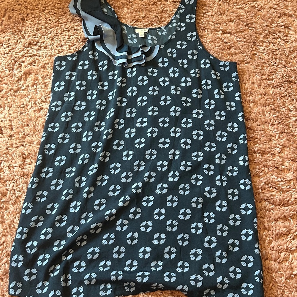 Anthropologie Odille Higher Ground Blue Print Ruffle Shift Dress - Size 14